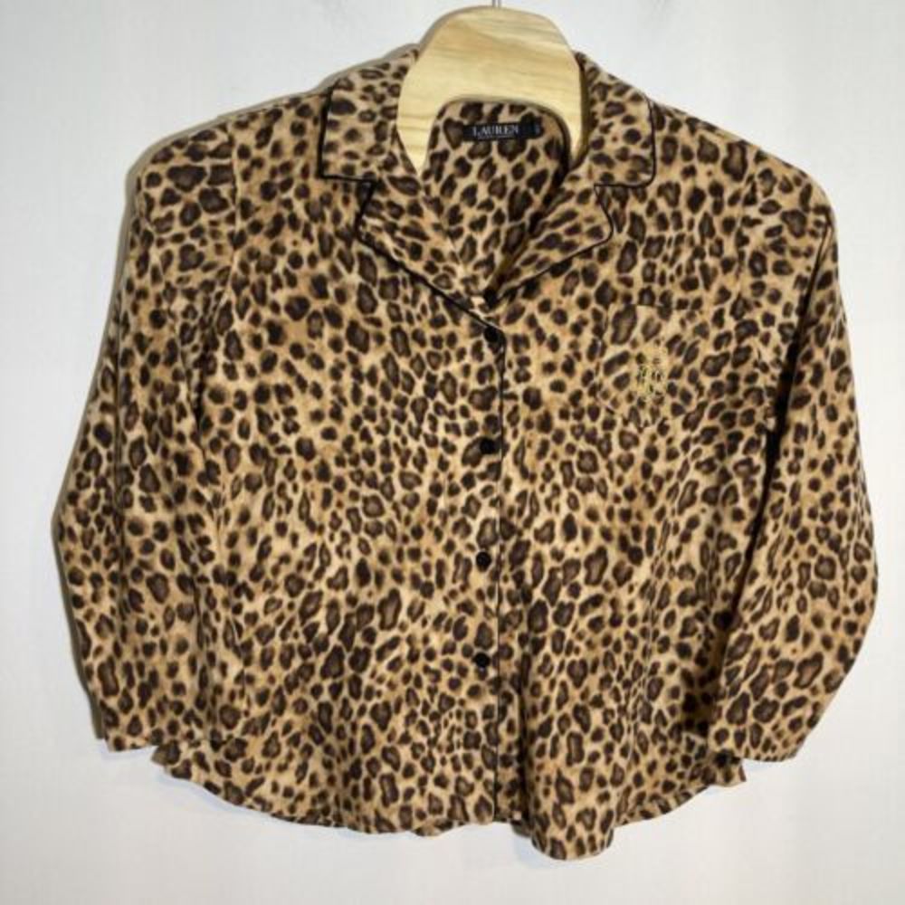Ralph Lauren Pajama.Black‎ Label Women’s XL Fleece Pajama Set Leopard Print